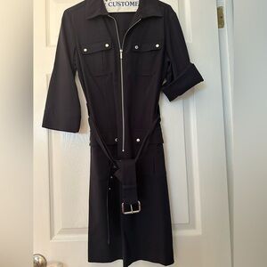 Michael by Michael Kors deep navy zip front belted shirt Dress.